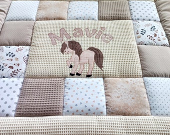 Set: Pillow 20 x 30 cm. + Baby blanket, quilt, patchwork blanket, play blanket 4 cm. thick, pony AVAILABLE IMMEDIATELY! Alterations at no extra charge!