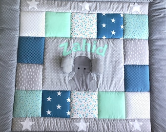 Baby blanket, quilt, patchwork blanket, crawling blanket, children's blanket "Elephant" Changes at no extra charge!