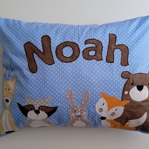 Pillow with name, children&#39;s pillow &quot;Forest Animals&quot; Gray 30 x 40, 40 x 60 cm.
