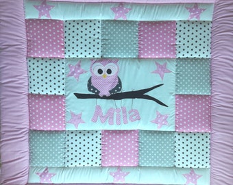 Baby blanket, quilt, Patchworkdecke, Krabbeldecke, Kinderdecke "Eule"