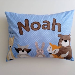 Pillow with name, children&#39;s pillow &quot;Forest animals&quot; 30 x 40, 40 x 60 cm.