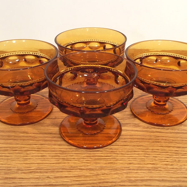 Set of 4 - Vintage King's Crown Amber Sherbet Champagne Dessert Cups Bowls