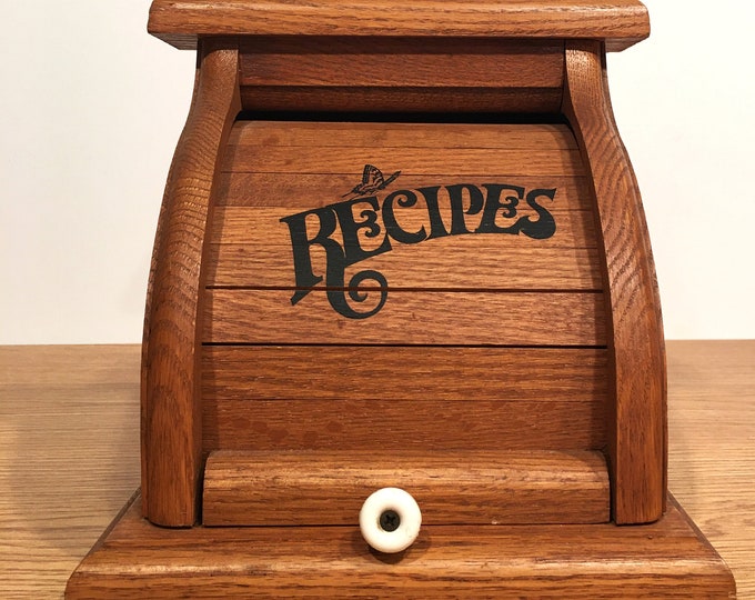 Vintage Wooden Roll Top Recipe Case Box File 4 Tall X 5 Wide Cards