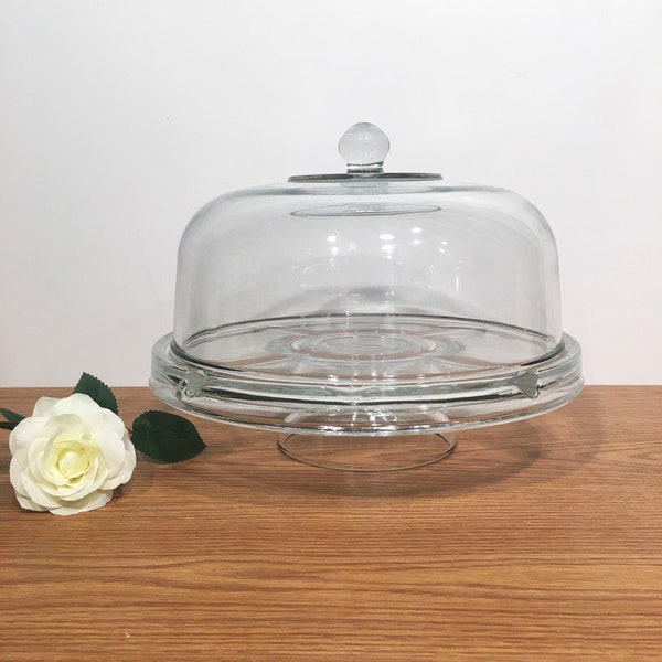 Vintage Dome Glass Cover Pedestal Cake Stand Clear Glass Cover / Wagon Wheel Spokes Plate #18