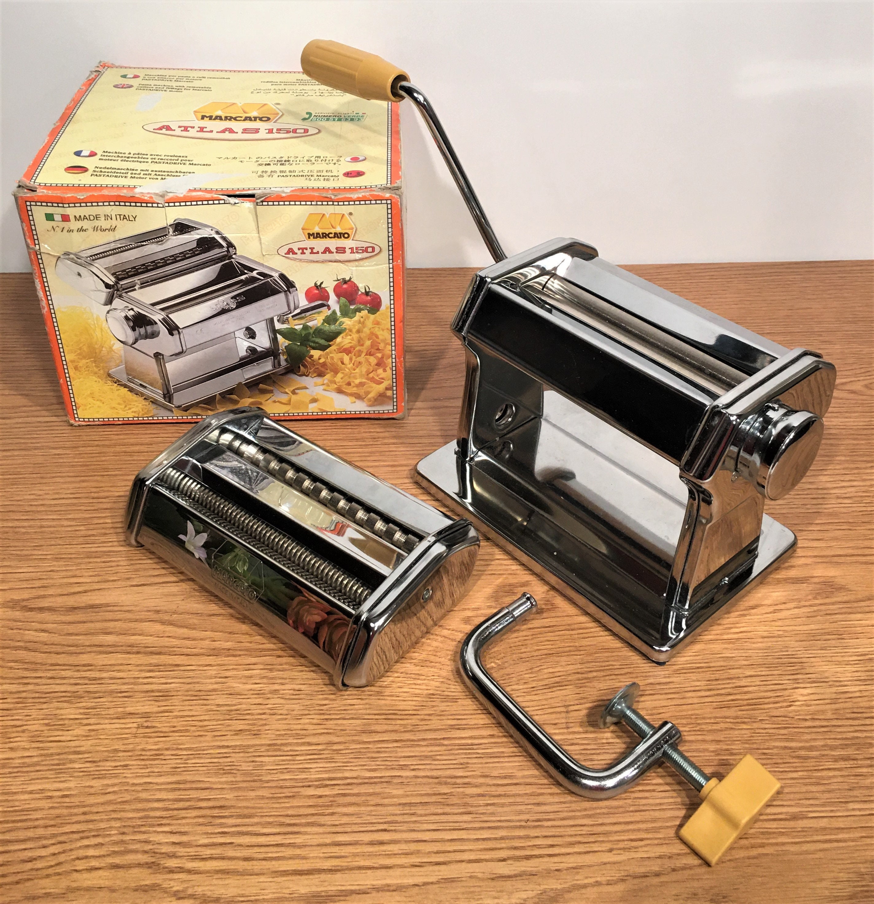 Marcato Atlas 150 Pasta Machine with Cutter and Hand Crank, Made in Italy