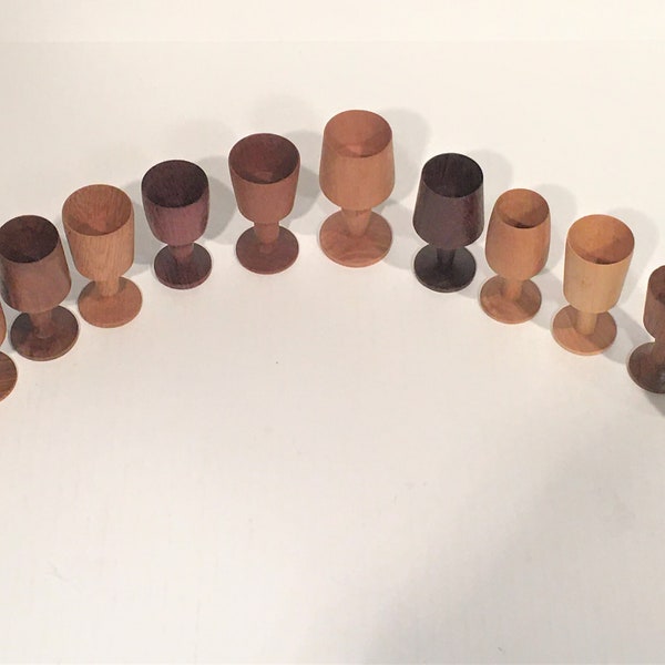 12 Pc. Vintage Collection of Miniature Wooden Goblet Chalice Cups - Wood Type Noted