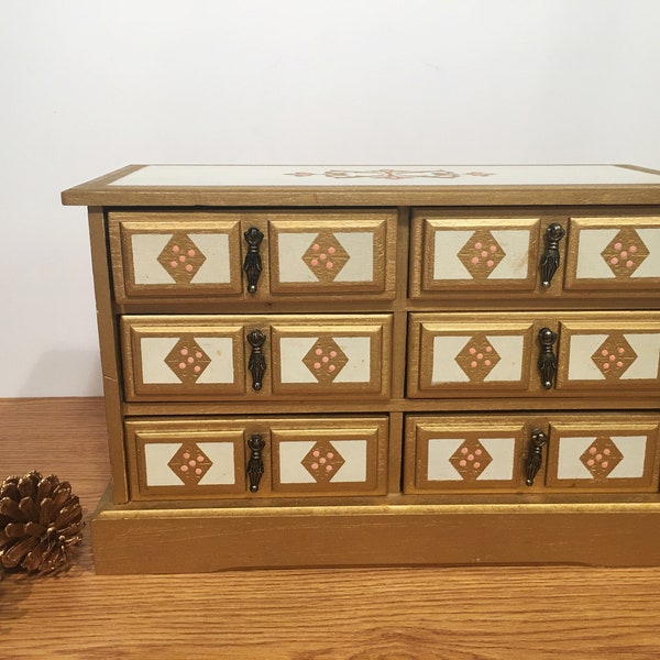 Vintage 6-Drawer 14" x 8 3/4" x 6" Italian Florentine Dresser / Cabinet Jewelry Box Gilded - Excellent Vintage Condition