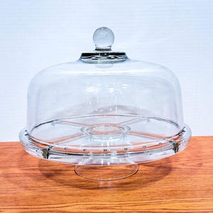 Vintage Clear Glass Dome Cake Stand: Wagon Wheel Pedestal Plate
