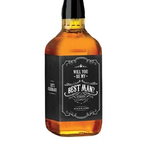 Etichetta Will You Be My Best Man Whiskey, adatta a bottiglie di liquore standard da 750/375 ml, etichetta personalizzata Bourbon Scotch, stampa a casa