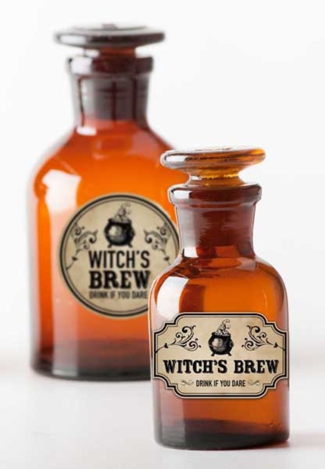 M09, 12 Vintage Apothecary Bottle Stickers, Witch Halloween Bottle