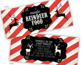 Magic Reindeer Food labels, Vintage Candy Cane Stripes, Instant Download, Print at Home, Holiday food labels fit sandwich/quart sized bags