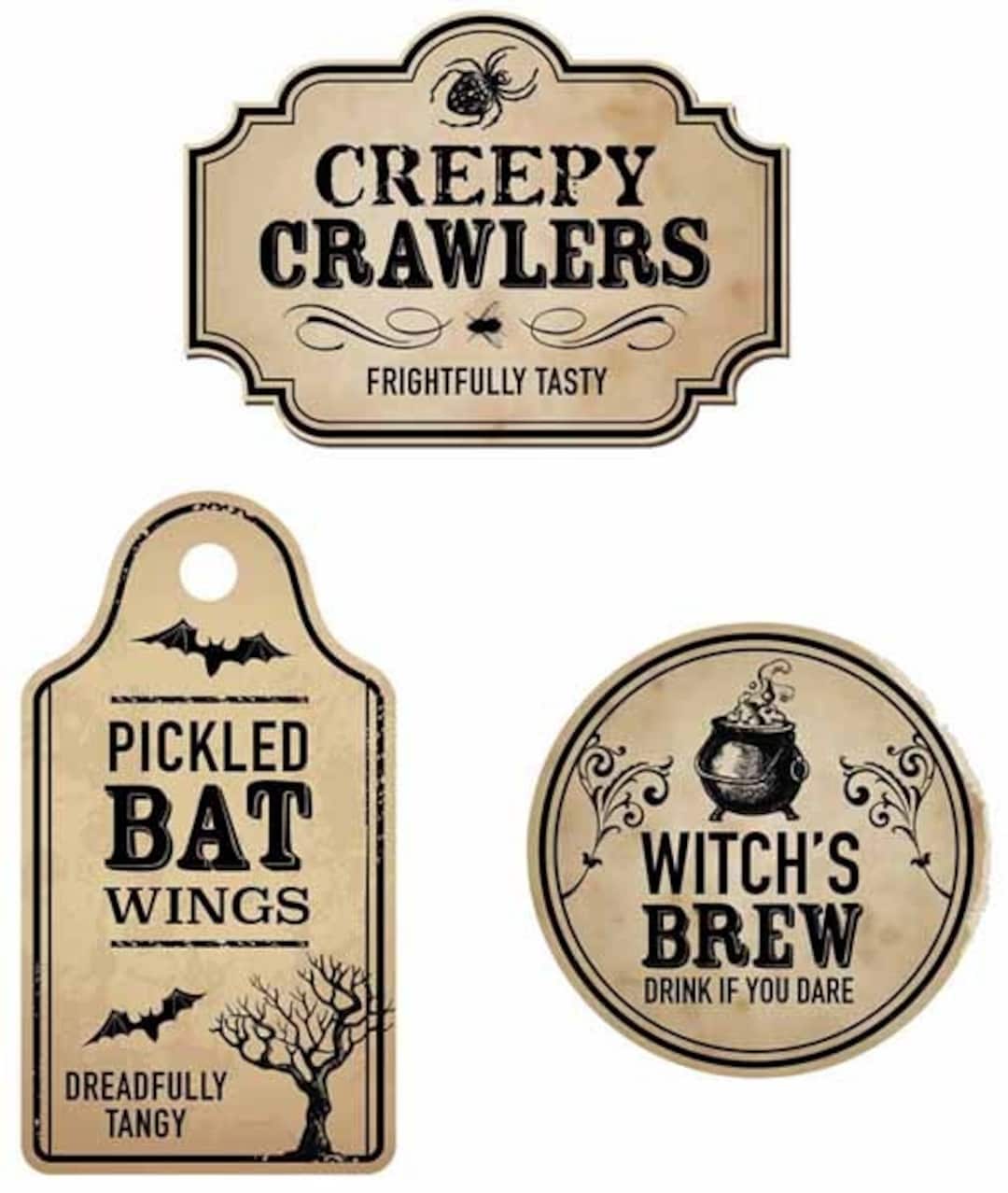 Halloween Apothecary Labels With Vintage Style Bats, Spooky Trees ...