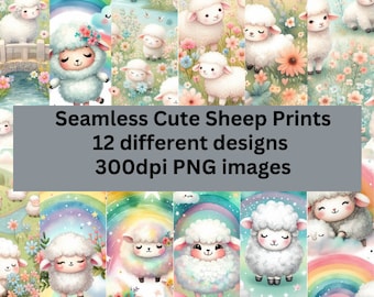 12 Seamless cute sheep design downloadable digital papers | clipart bundle | nursery decor I Printable PNG for Commercial Use