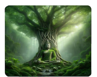 Buddha Mouse Mat - Spiritual Nature Mousepad Desk Accessories Computer Office Work Home PC IT Gift buddha mousemat