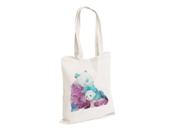 Panda Bear Cub - Watercolour watercolor Tote Canvas bag, White, Reusable Shopping Bag