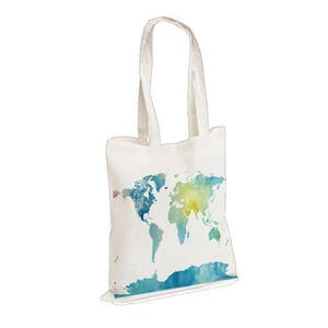 Atlas del mapa mundial - Bolsa de lona de acuarela acuarela, blanco, bolsa de compras reutilizable