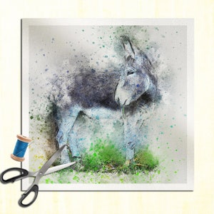 Donkey - Watercolour Cushion Panel Upholstery Cotton Fabric Craft Panel, Sewing Quilting