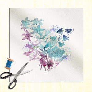 Flowers - Watercolour Cushion Panel Upholstery Cotton Fabric Craft Panel, Sewing Quilting