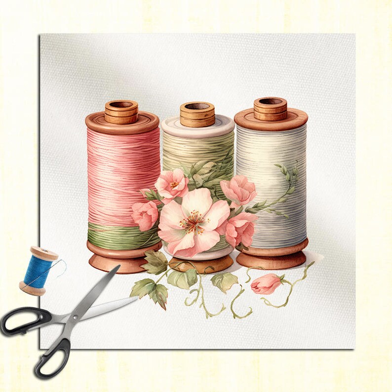 Sewing Tools Thread Floral - Watercolor Watercolour Cushion Panel ...