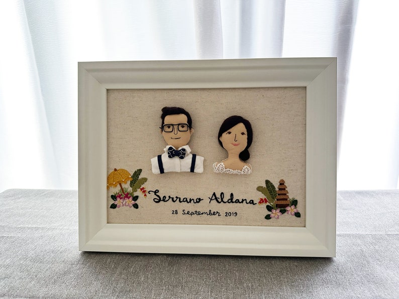 Custom Family Portrait Doll Hand Embroidered Miniature Fabric Art in Frame Personalized Home Decor image 9