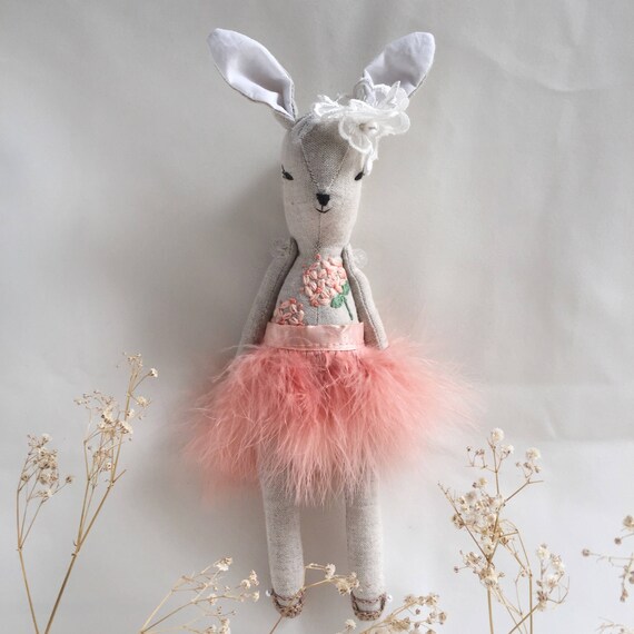 Items similar to Hand Embroidered Linen Bunny Doll on Etsy
