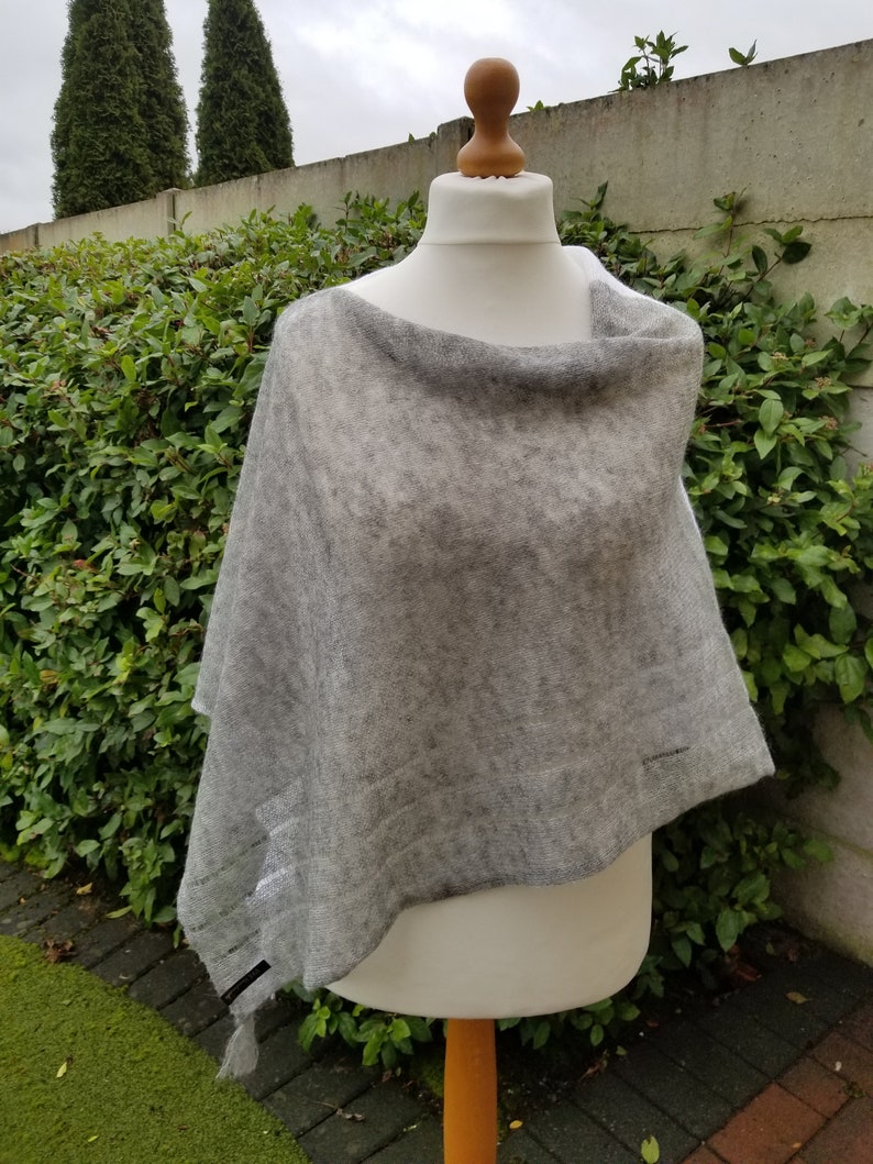 mohair sweater knitted mohair shawl grey mohair scarf birthday gift wool scarf Gray white mohair wool poncho wool pullover top
