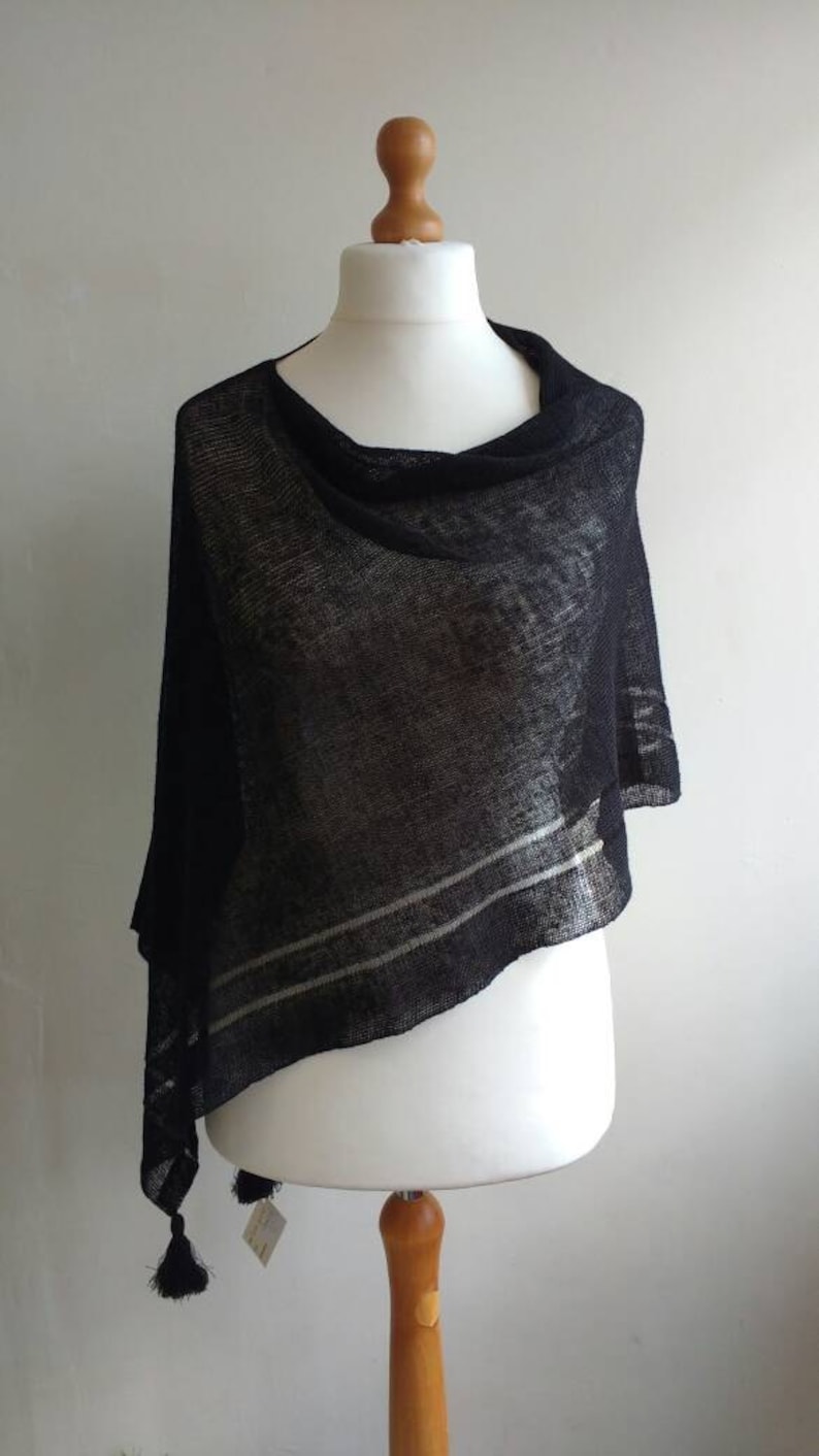 gift for her black linen poncho summer poncho evening shawl summer linen boho top