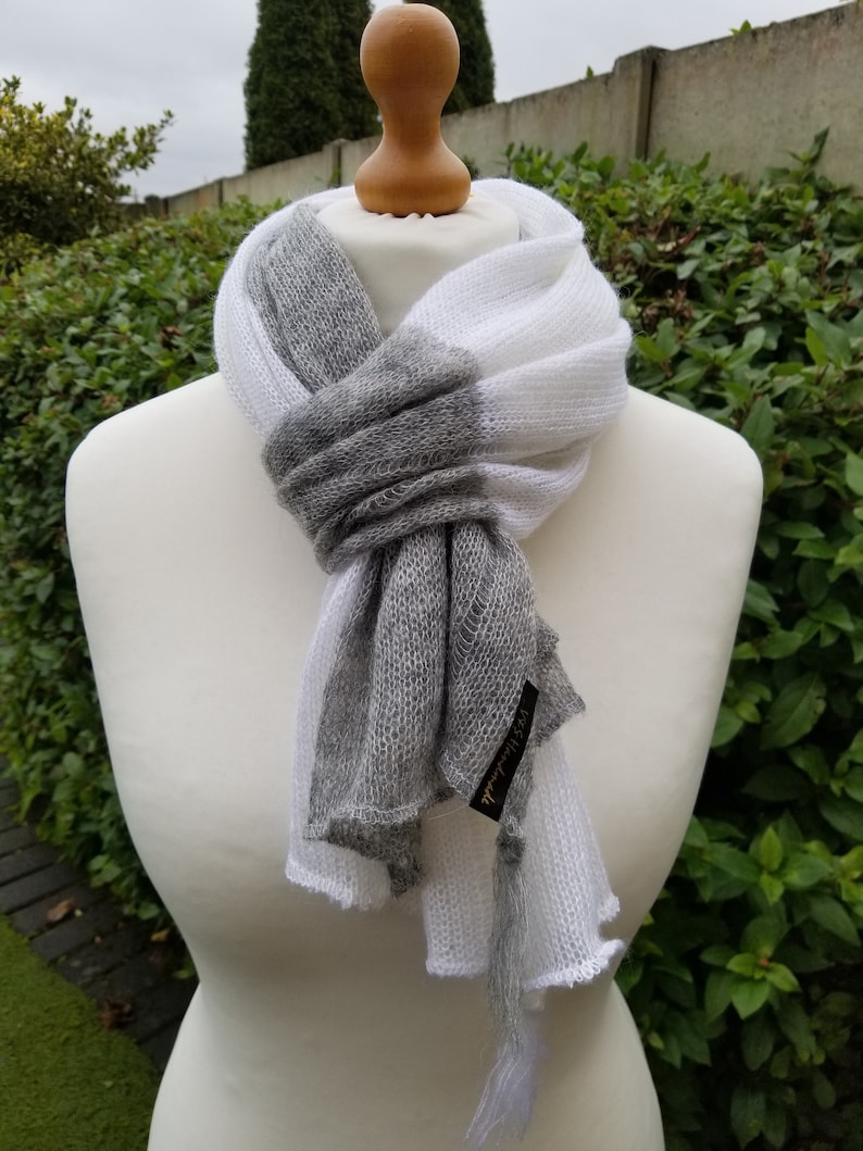 mohair sweater knitted mohair shawl grey mohair scarf birthday gift wool scarf Gray white mohair wool poncho wool pullover top