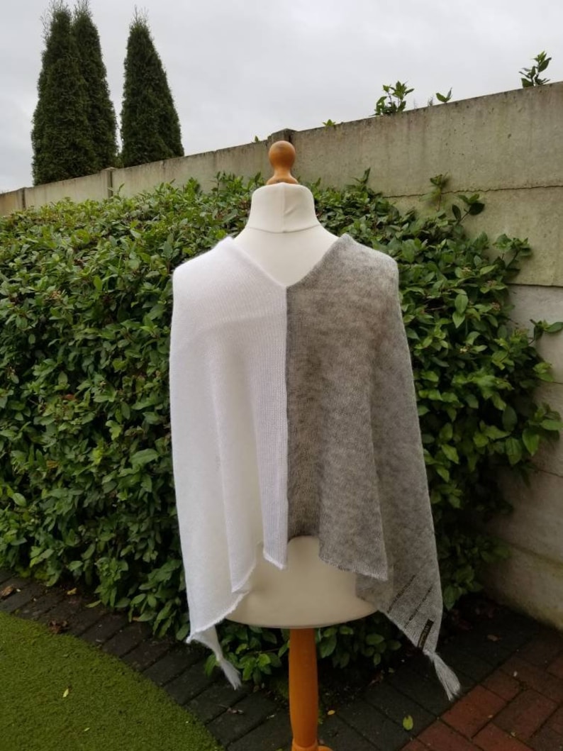 mohair sweater knitted mohair shawl grey mohair scarf birthday gift wool scarf Gray white mohair wool poncho wool pullover top