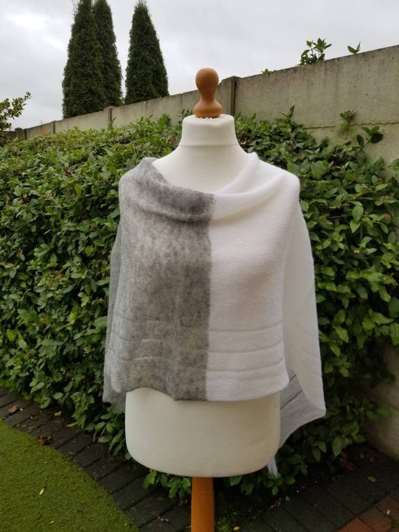 mohair sweater knitted mohair shawl grey mohair scarf birthday gift wool scarf Gray white mohair wool poncho wool pullover top