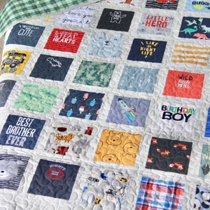 Onesie Quilt with borders around each square, T-shirt Quilt, Memory Quilt, First Year Quilt, Baby Clothes Keepsake Quilt, Heirloom Quilt image 1