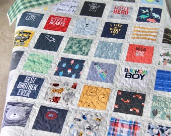Onesie Quilt with borders around each square, T-shirt Quilt, Memory Quilt, First Year Quilt, Baby Clothes Keepsake Quilt, Heirloom Quilt