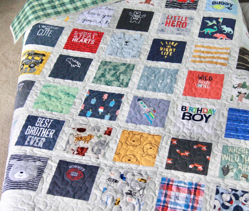 Onesie Quilt with borders around each square, T-shirt Quilt, Memory Quilt, First Year Quilt, Baby Clothes Keepsake Quilt, Heirloom Quilt image 1