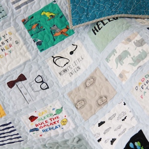 Onesie Quilt with borders around each square, T-shirt Quilt, Memory Quilt, First Year Quilt, Baby Clothes Keepsake Quilt, Heirloom Quilt image 8