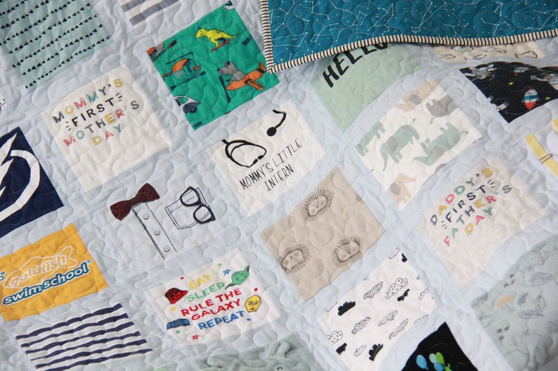 Onesie Quilt with borders around each square, T-shirt Quilt, Memory Quilt, First Year Quilt, Baby Clothes Keepsake Quilt, Heirloom Quilt image 8