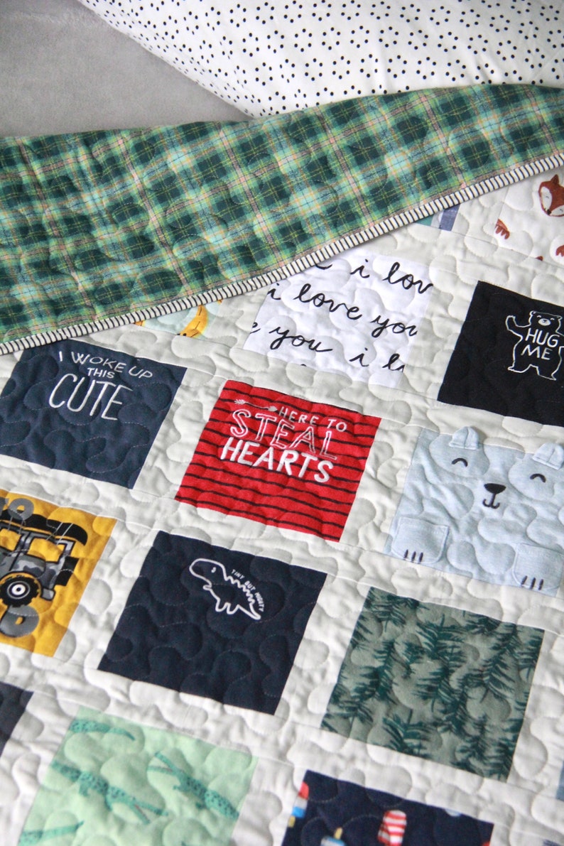 Onesie Quilt with borders around each square, T-shirt Quilt, Memory Quilt, First Year Quilt, Baby Clothes Keepsake Quilt, Heirloom Quilt image 3