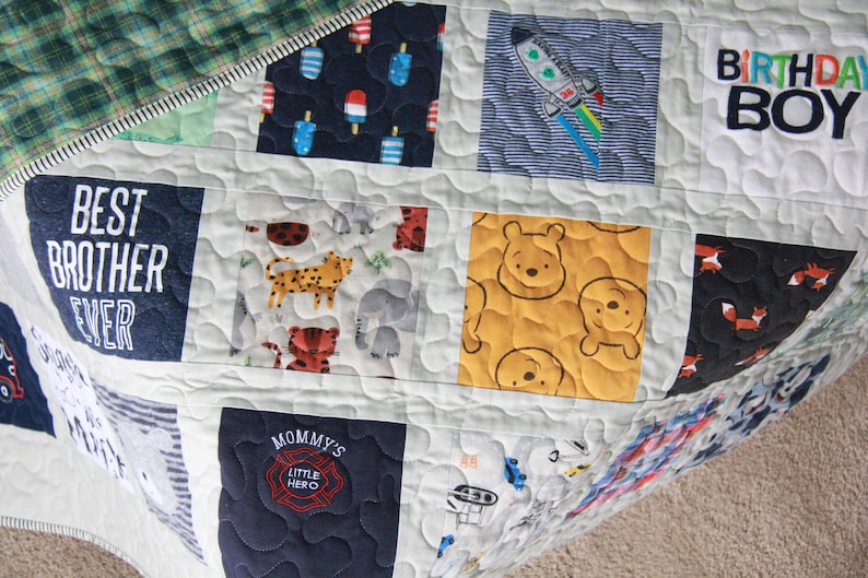 Onesie Quilt with borders around each square, T-shirt Quilt, Memory Quilt, First Year Quilt, Baby Clothes Keepsake Quilt, Heirloom Quilt image 6