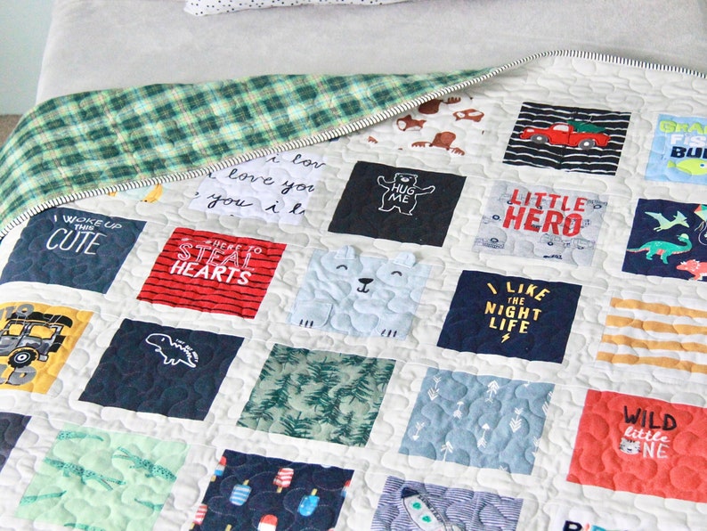 Onesie Quilt with borders around each square, T-shirt Quilt, Memory Quilt, First Year Quilt, Baby Clothes Keepsake Quilt, Heirloom Quilt image 5