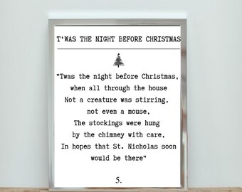twas the night before christmas, Christmas Print, Christmas Printable Art, Holiday Print, Christmas Carol, Winter Wall Art, Digital Download