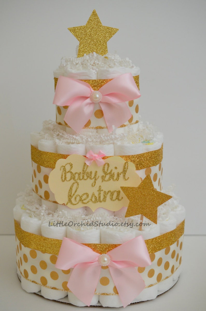 Twinkle Twinkle Little Star Baby Shower Diaper Cake Pink and Gold Star Mommy to be Diaper Cake for girls Gifts for Baby Baby Girl