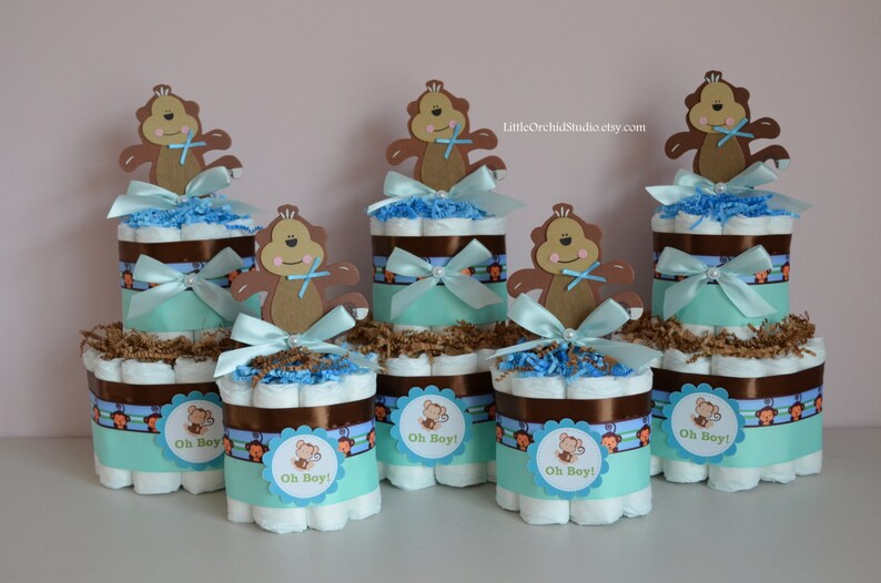 Safari Jungle Theme Baby Shower Monkey Diaper Cake For Boys Decor Gift Centerpiece