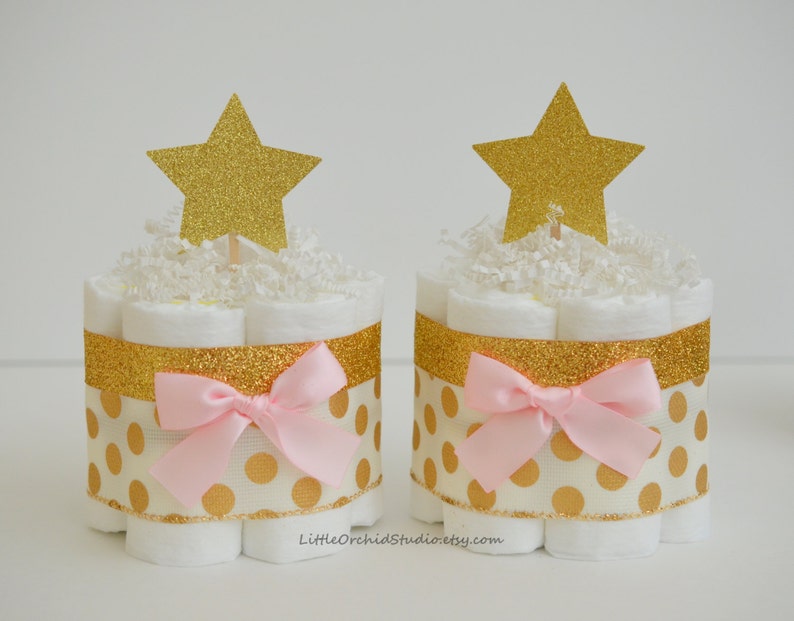Twinkle Twinkle Little Star Baby Shower Diaper Cake Pink and Gold Star Mommy to be Diaper Cake for girls Gifts for Baby Baby Girl