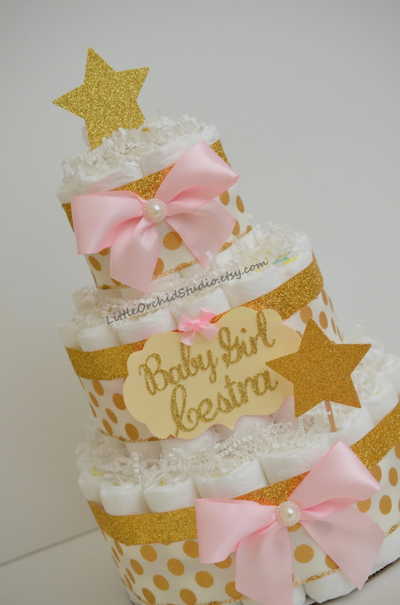 Twinkle Twinkle Little Star Baby Shower Diaper Cake Pink and Gold Star Mommy to be Diaper Cake for girls Gifts for Baby Baby Girl