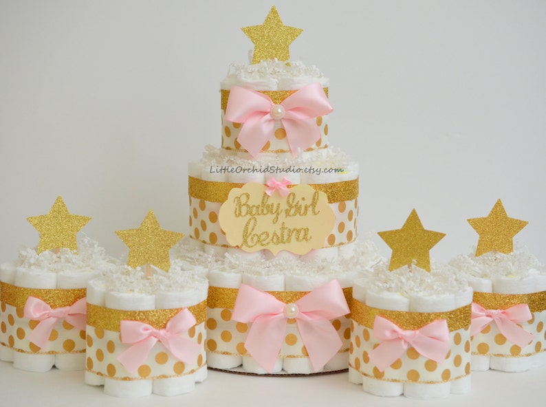 Twinkle Twinkle Little Star Baby Shower Diaper Cake Pink and Gold Star Mommy to be Diaper Cake for girls Gifts for Baby Baby Girl