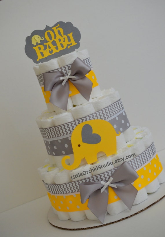 Mixte Jaune Neutre Gris Panier Cadeau Elephant Baby Shower Gateau De Couche Le Change Bebe Puericulture Nertili Al