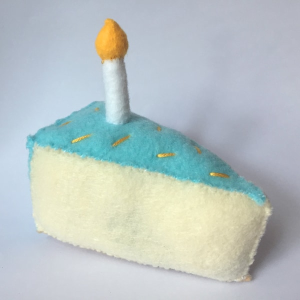 Birthday Cake Slice Catnip Cat Toy with Blue Icing- Happy Birthday Kitty!