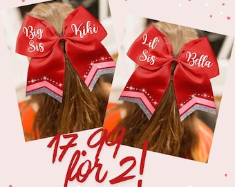 Big Sis Little Sis Senior Team Matching Cheer Bow Set 2 Included Valentine's Red Pink