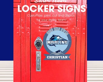 SWIM TEAM Locker Cubby Hotel Room Name Tag Sign Decoration Editable