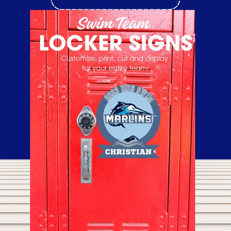 SWIM TEAM Locker Cubby Hotel Room Name Tag Sign Decoration Editable - Etsy