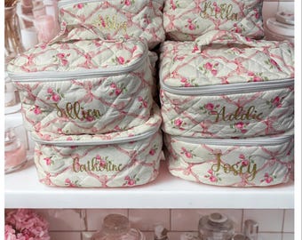 Personalized quilted makeup bag set with monogram - 3 pieces!